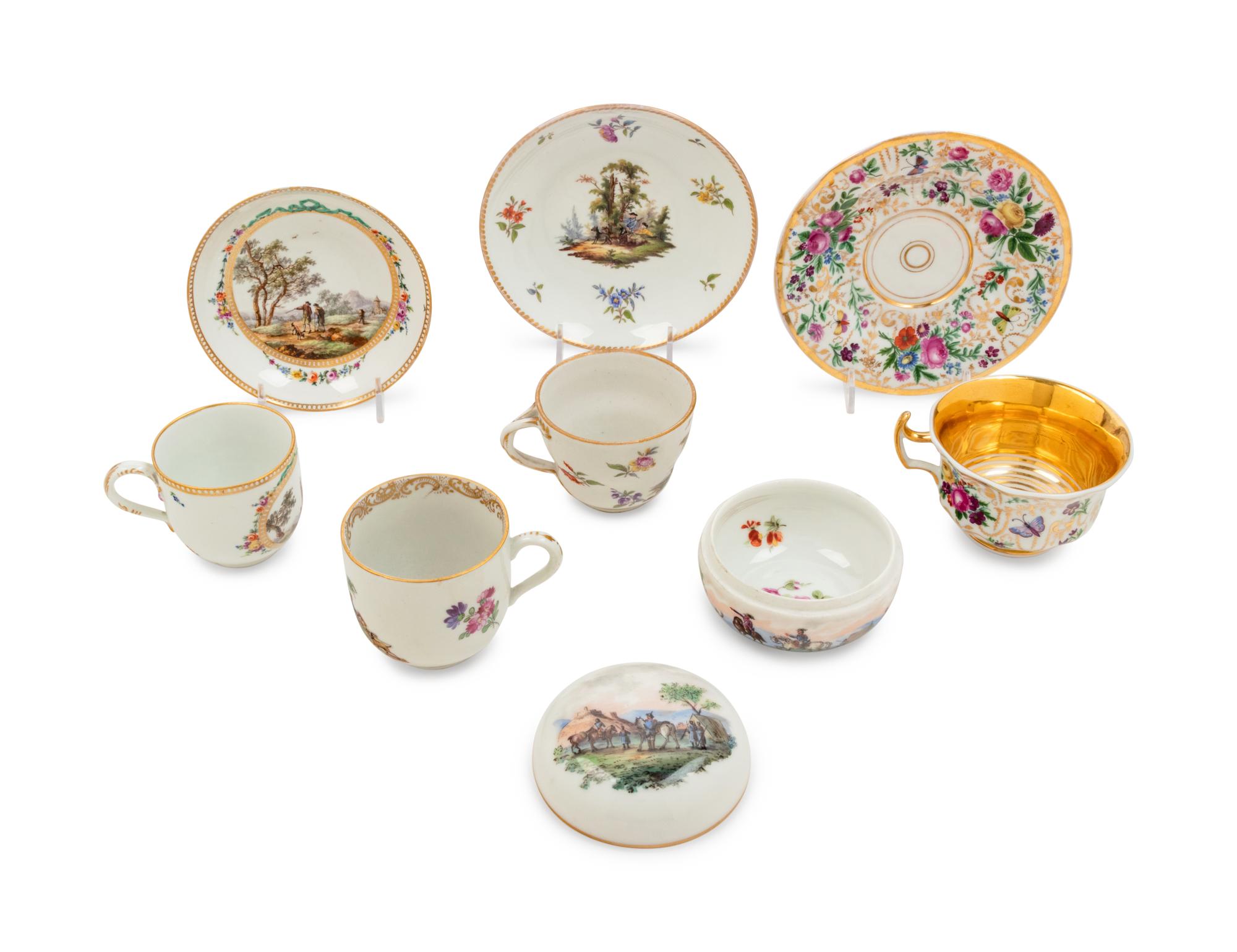 Three Meissen and Berlin (K.P.M.) Porcelain Cup and Saucer Sets