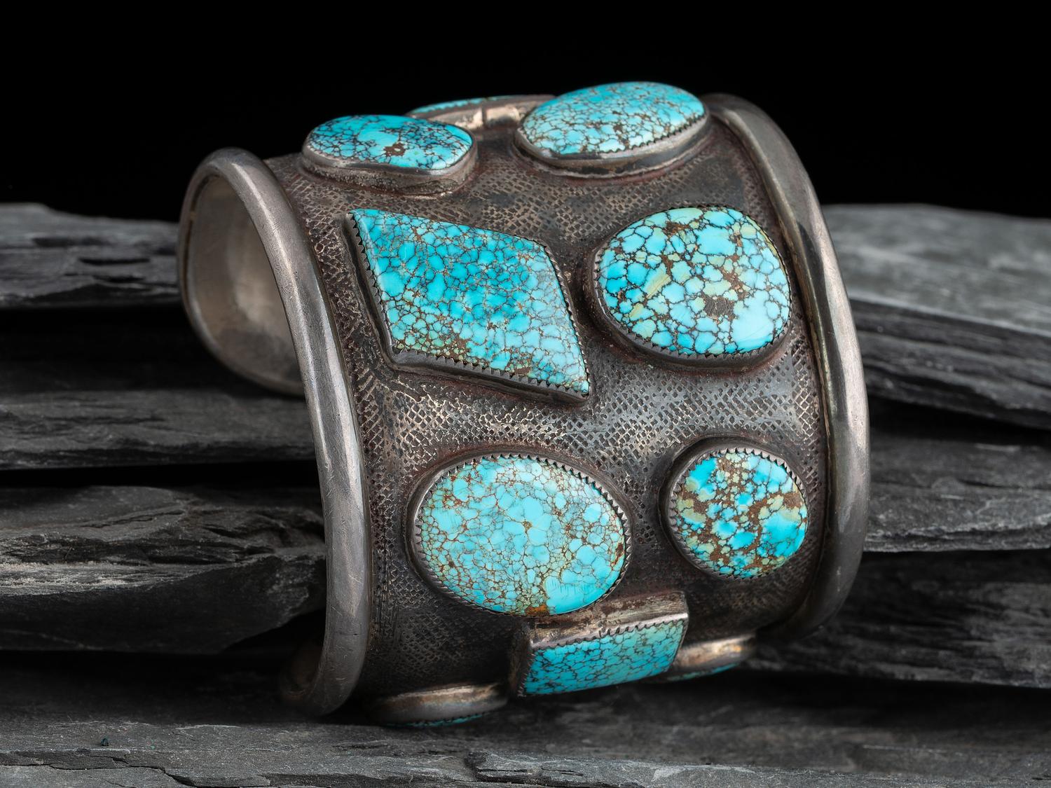 Southwestern-style Sterling Silver and Lone Mountain Turquoise Cuff Bracelet