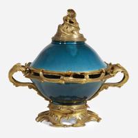 A Louis XV style ormolu-mounted Chinese turquoise-glazed porcelain pot-pourri bowl and cover 19th century