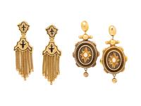 VICTORIAN, TWO PAIRS OF YELLOW GOLD EARRINGS