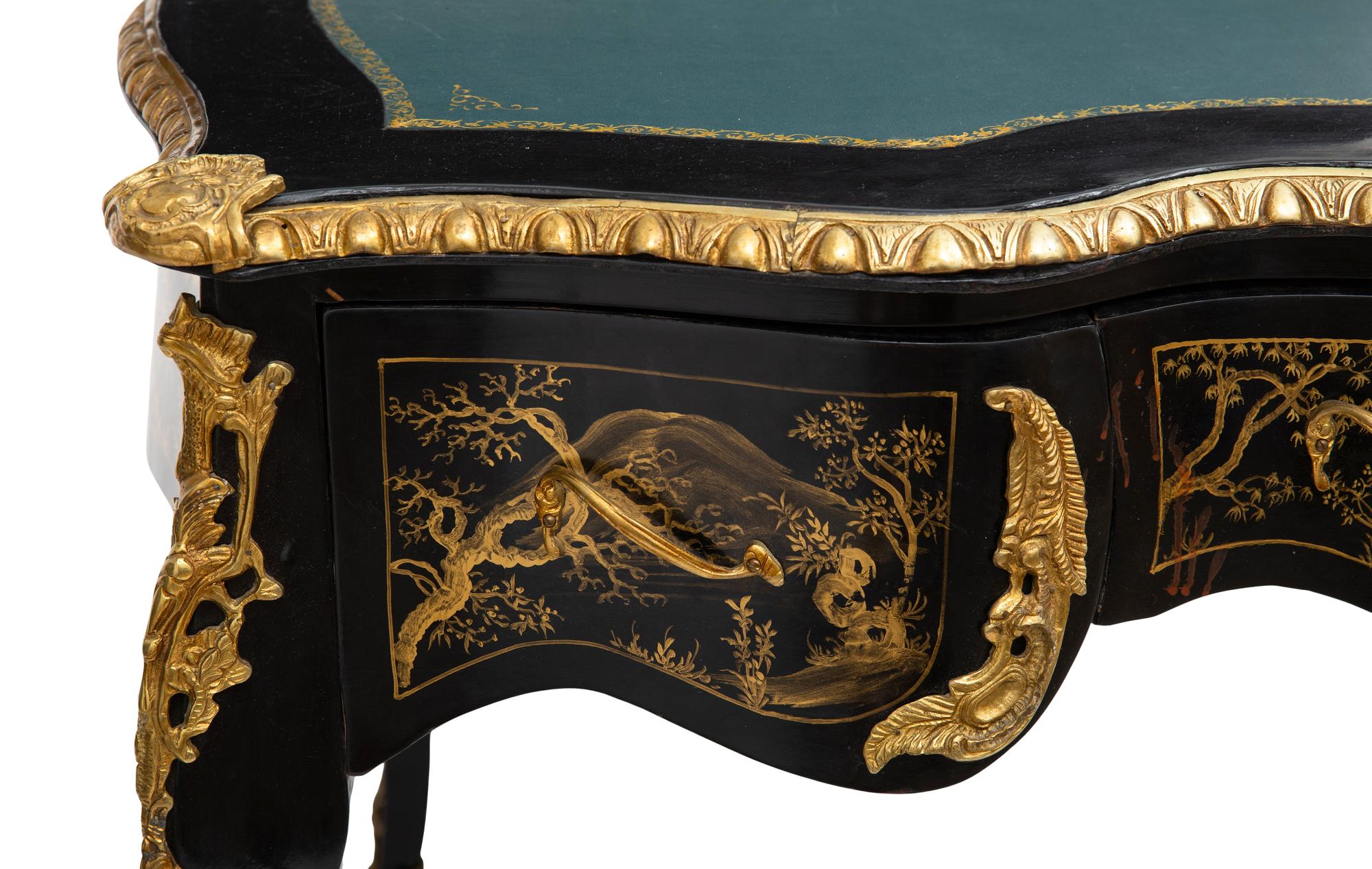 A Louis XV Style Gilt Metal Mounted Black and Gilt-Japanned Bureau Plat