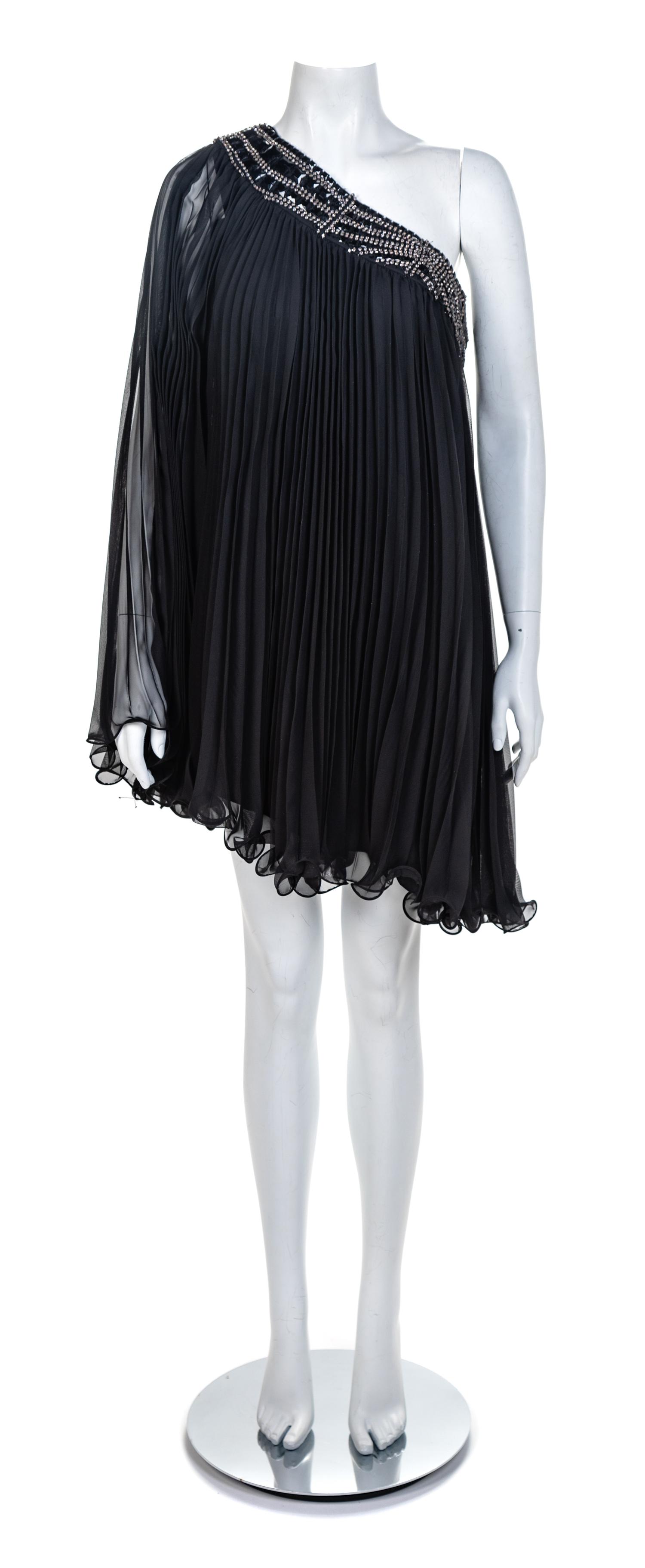 Jovani Black Pleated One-Shoulder Mini-Dress, 1990-2000s Size label: 6