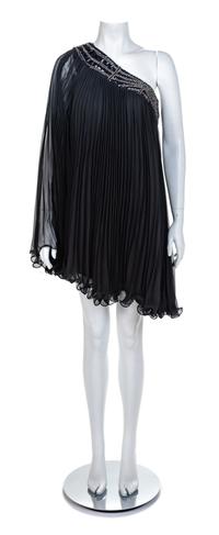 Jovani Black Pleated One-Shoulder Mini-Dress, 1990-2000s Size label: 6