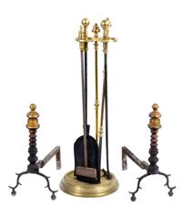 A Pair of George III Style Brass Andirons Height of tallest 17 1/2 inches.
