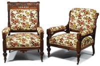 "Modern Gothic" seven-piece walnut parlor suite School of Daniel Pabst (1826-1910), Philadelphia, PA, circa 1875
