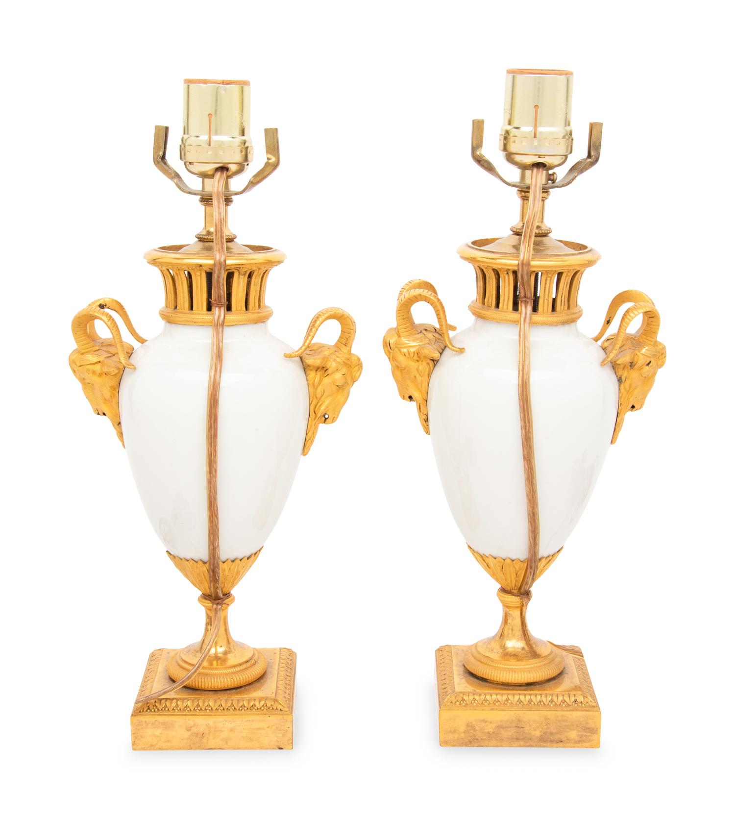 A Pair of Louis XVI Gilt Bronze Mounted Porcelain Vases