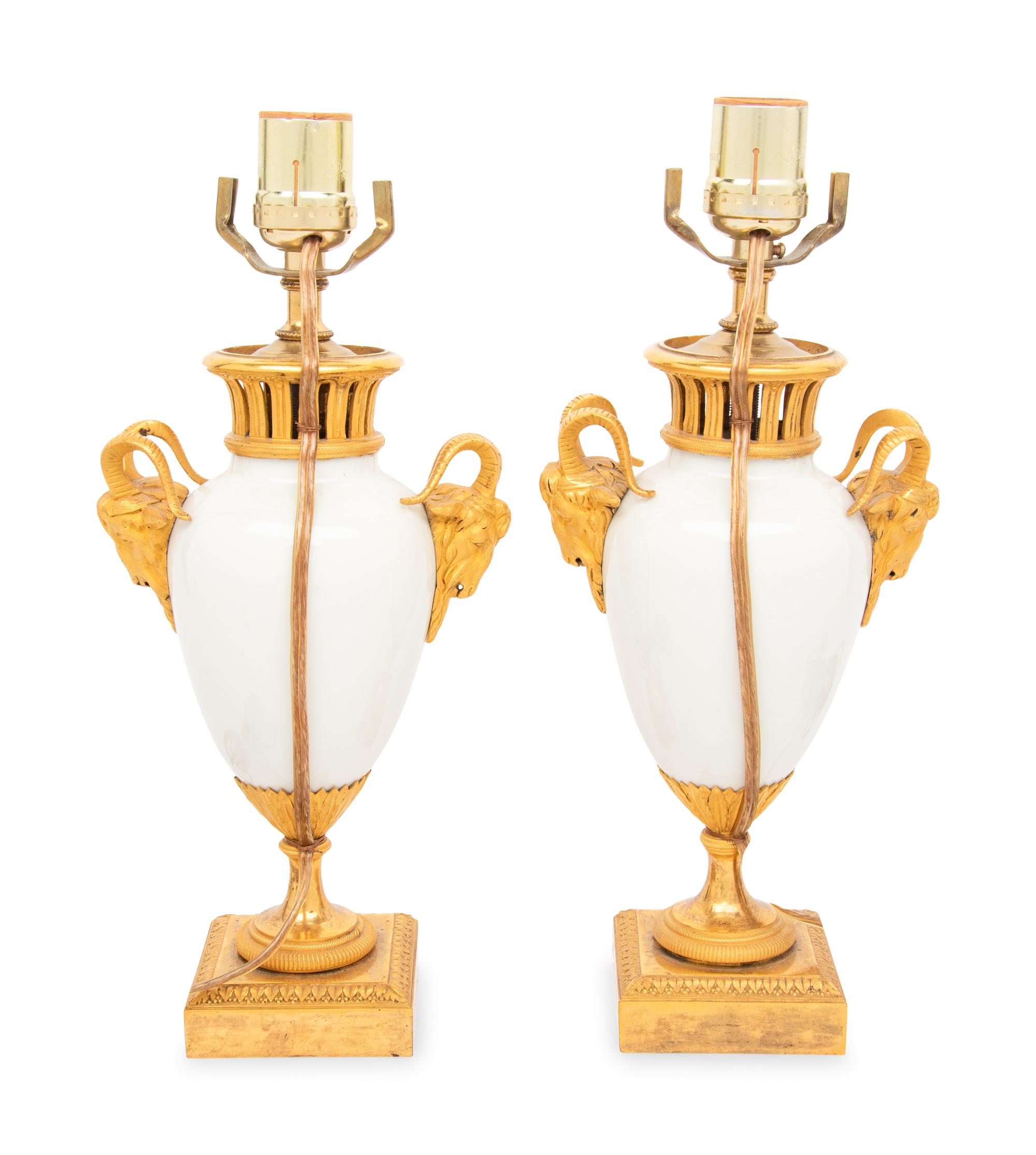 A Pair of Louis XVI Gilt Bronze Mounted Porcelain Vases