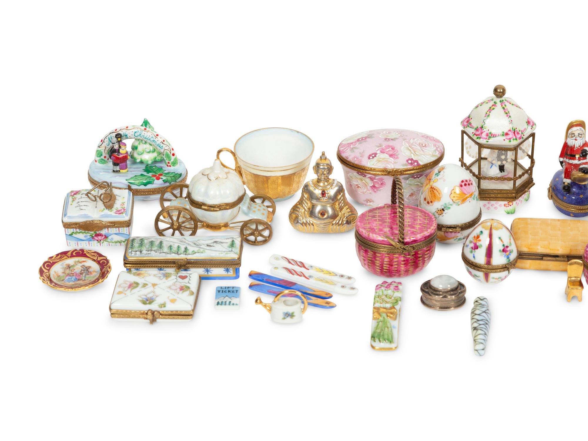 A Collection of Limoges Painted Porcelain Miniature Boxes