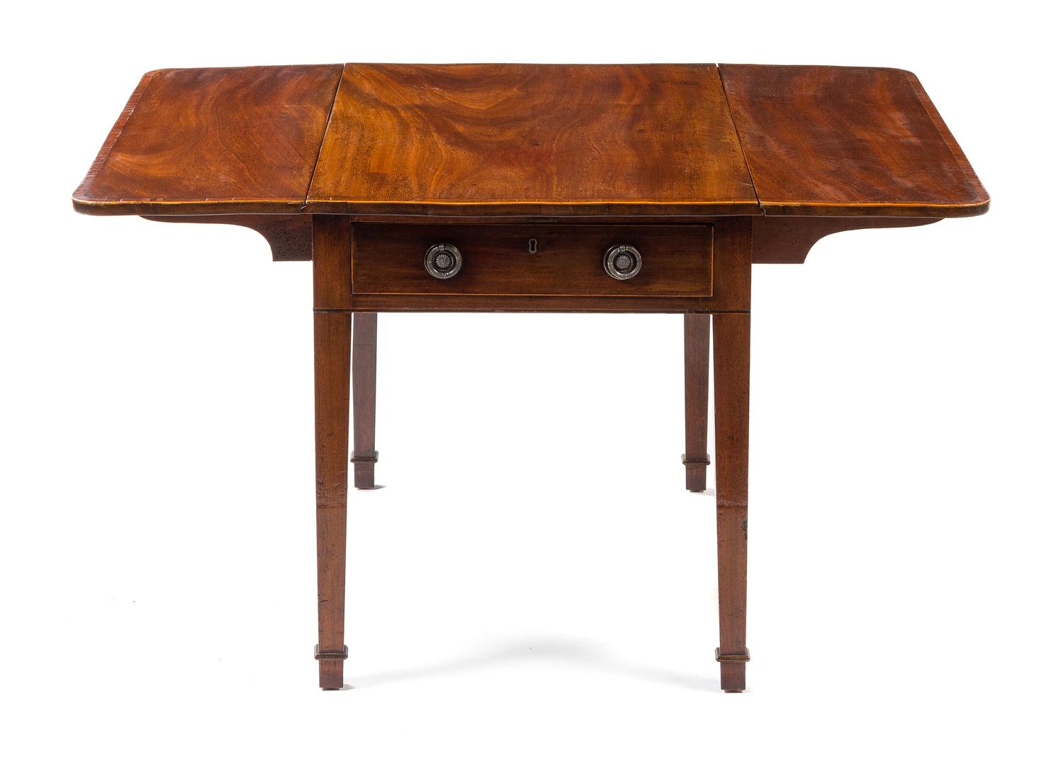 A George III Mahogany Pembroke Table Height 22 1/8 x width 20 x depth 31 3/4 inches (closed).