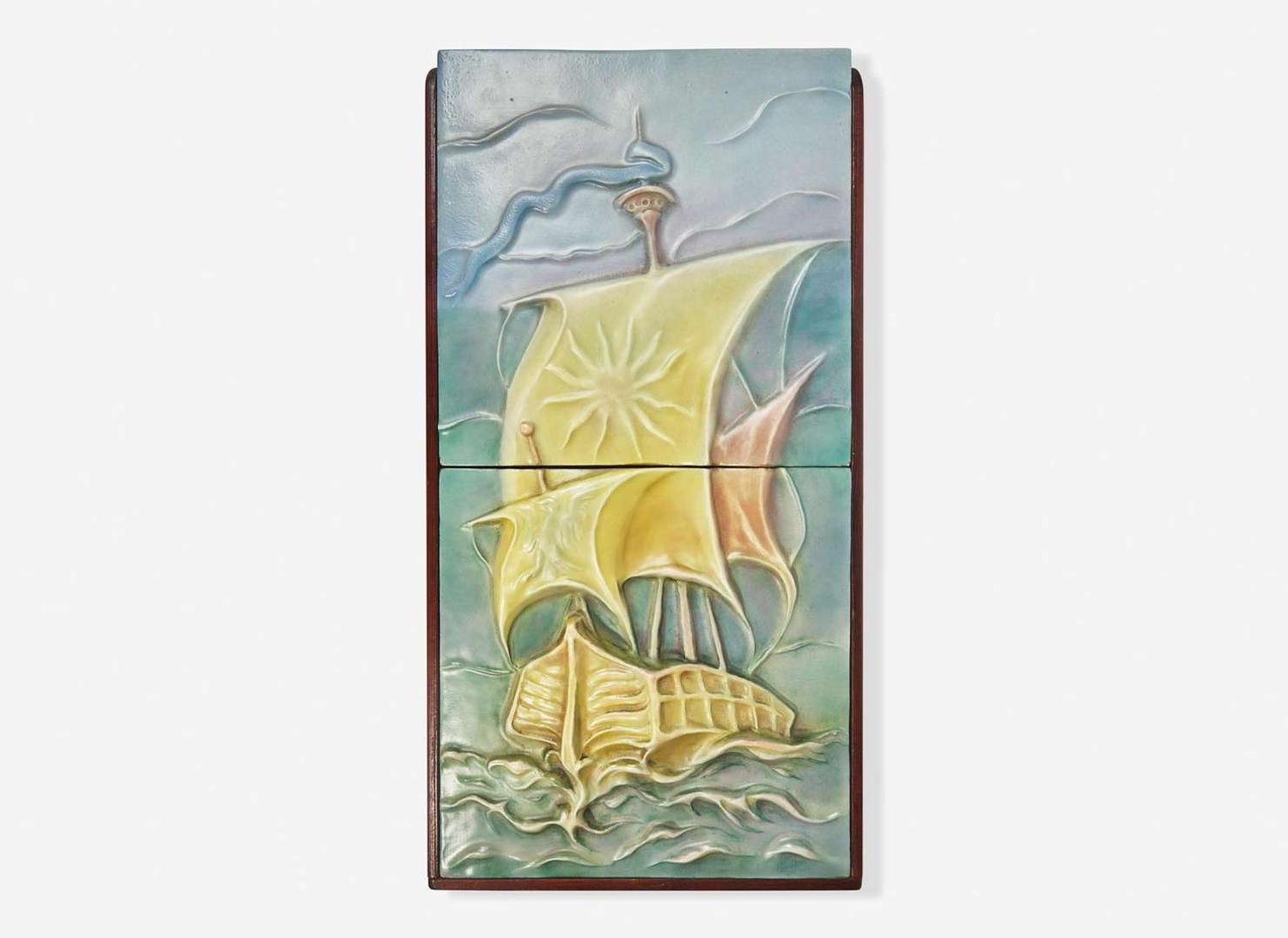 [ADD TO SALE 6355?] American Encaustic Tiling Company, Set of Two Schooner Architectural Tiles