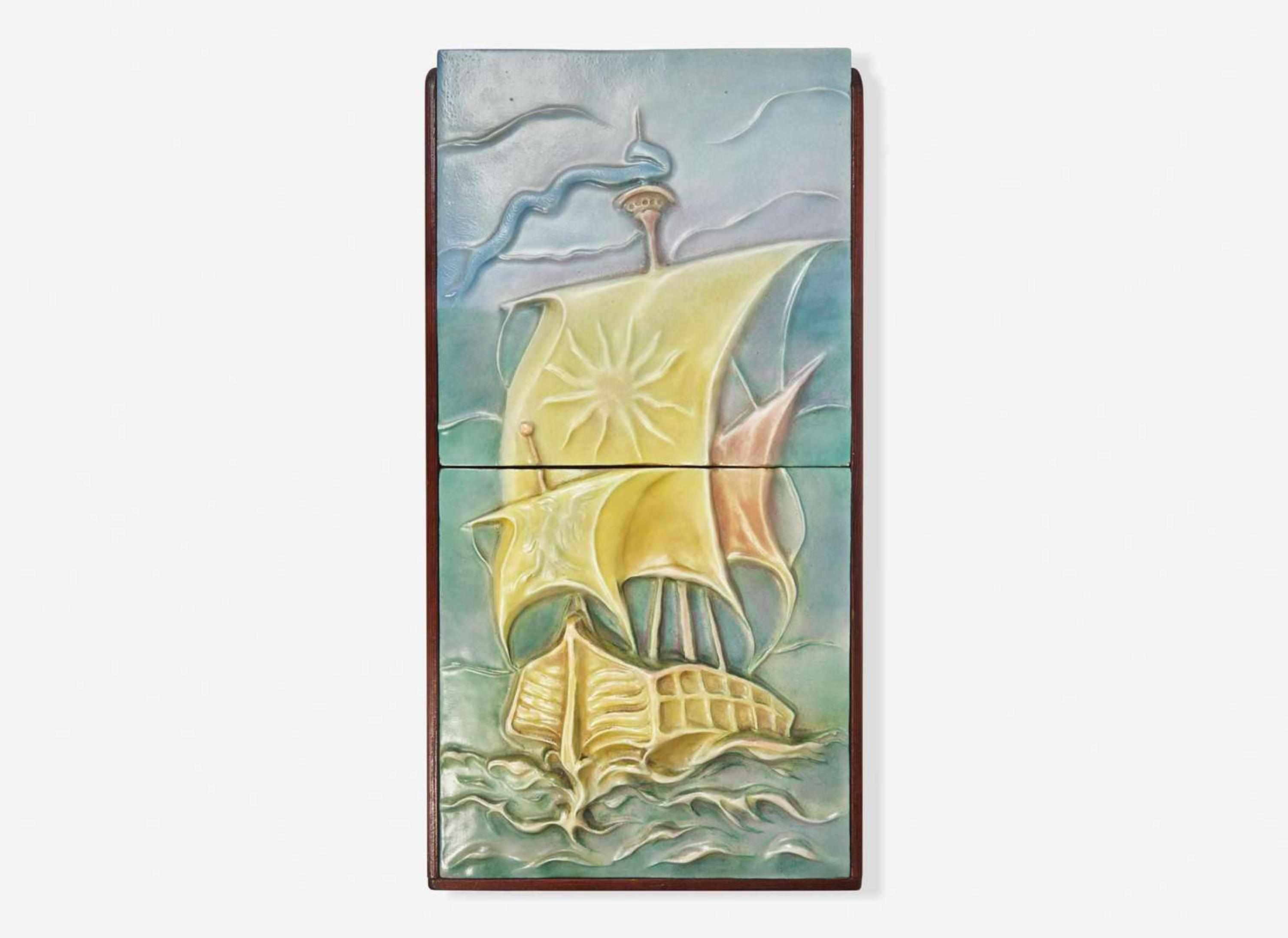 [ADD TO SALE 6355?] American Encaustic Tiling Company, Set of Two Schooner Architectural Tiles