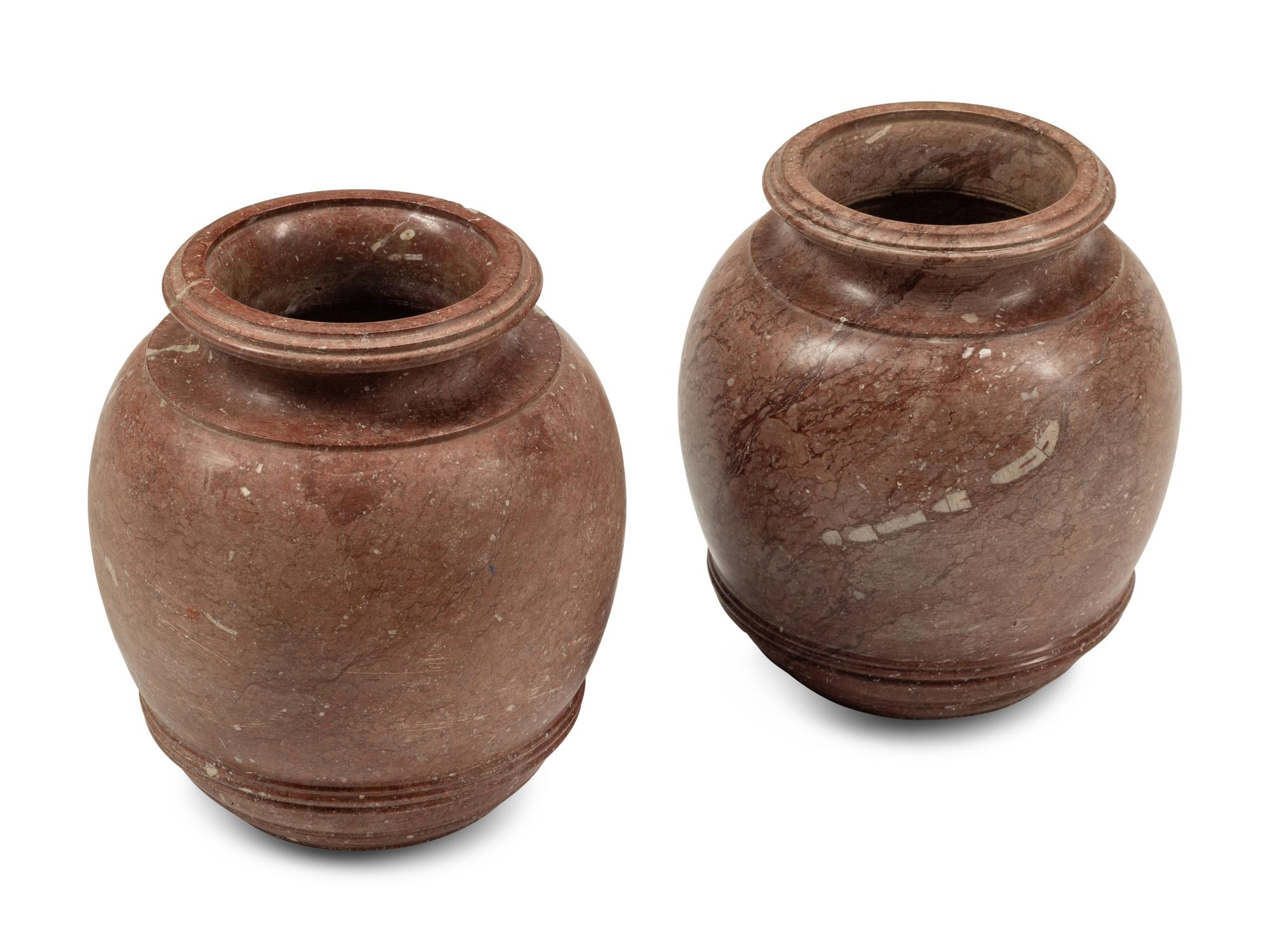 A Pair of Turned Marble Vases