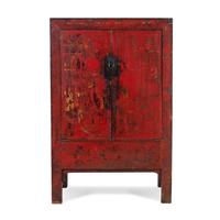 A Chinese Gilt Decorated Red Lacquer Cabinet
