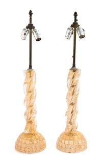 A Pair of Venetian Glass Table Lamps Height 29 inches.