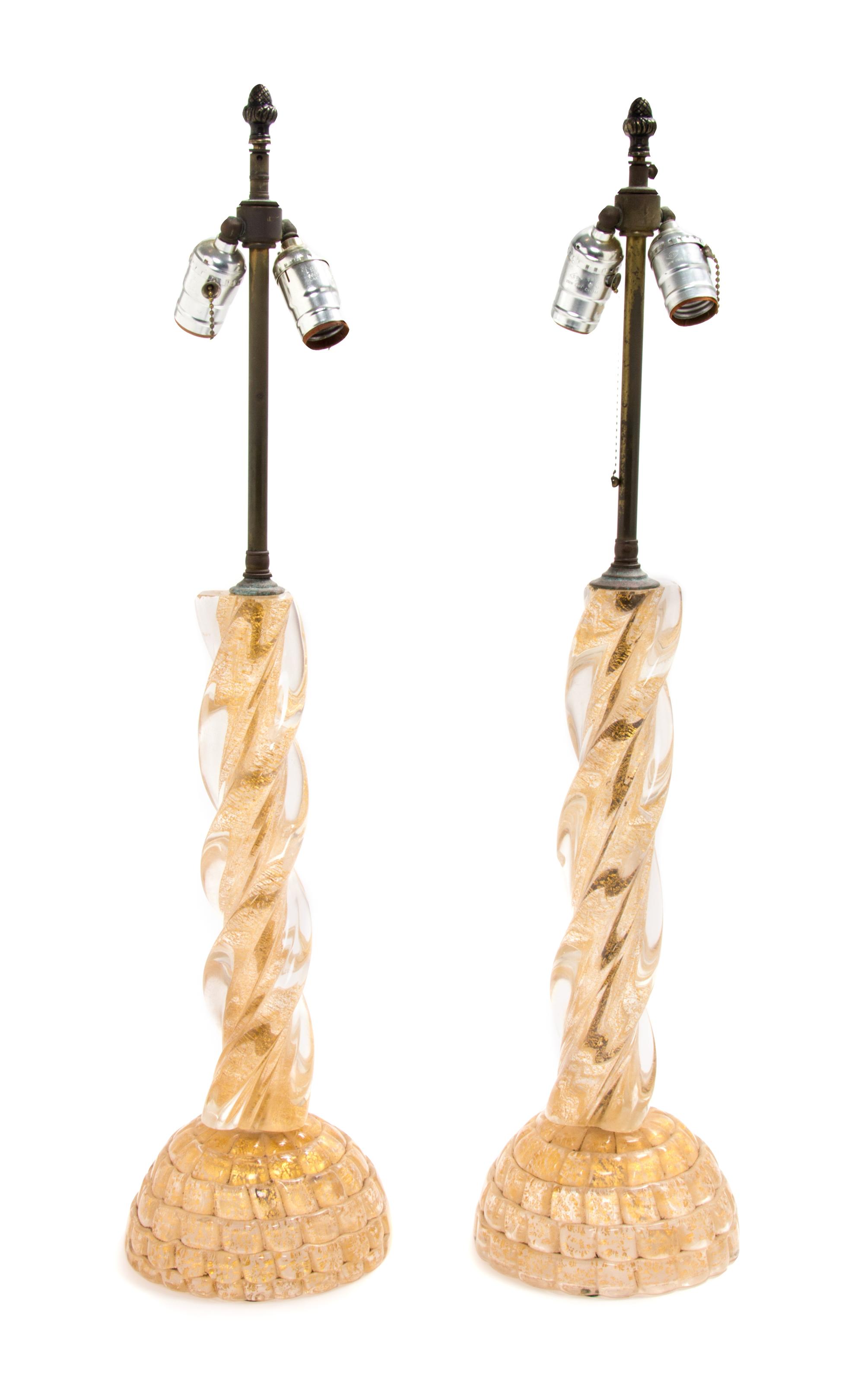 A Pair of Venetian Glass Table Lamps Height 29 inches.