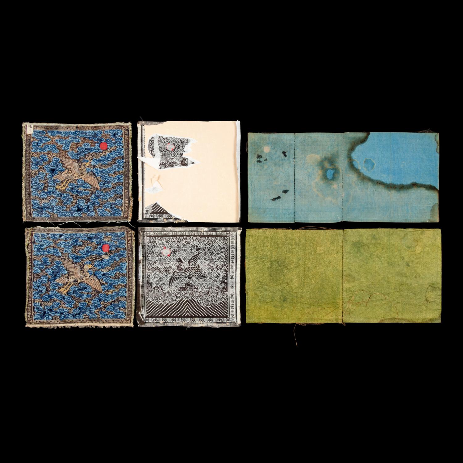 Eight Chinese Silk Civil Official's Rank Badges, Buzi, 19th Century 清晚期 刺綉、織錦、緙絲補子八幅