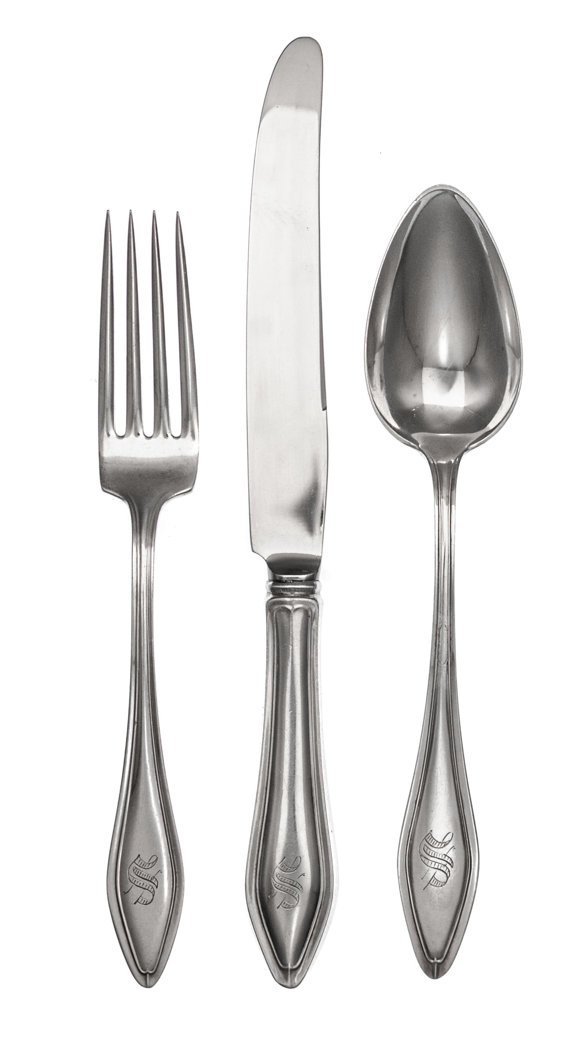 An American Silver Flatware Service, Towle Silversmiths, Newburyport, MA, Mary Chilton pattern, each with an engraved S monogram, compr