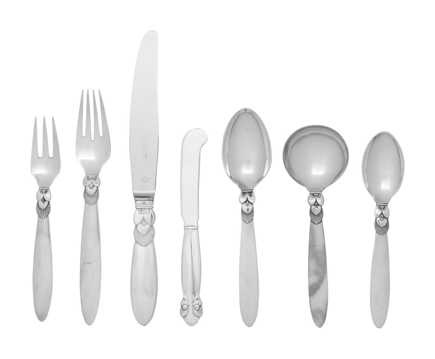A Georg Jensen Cactus Silver Flatware Service