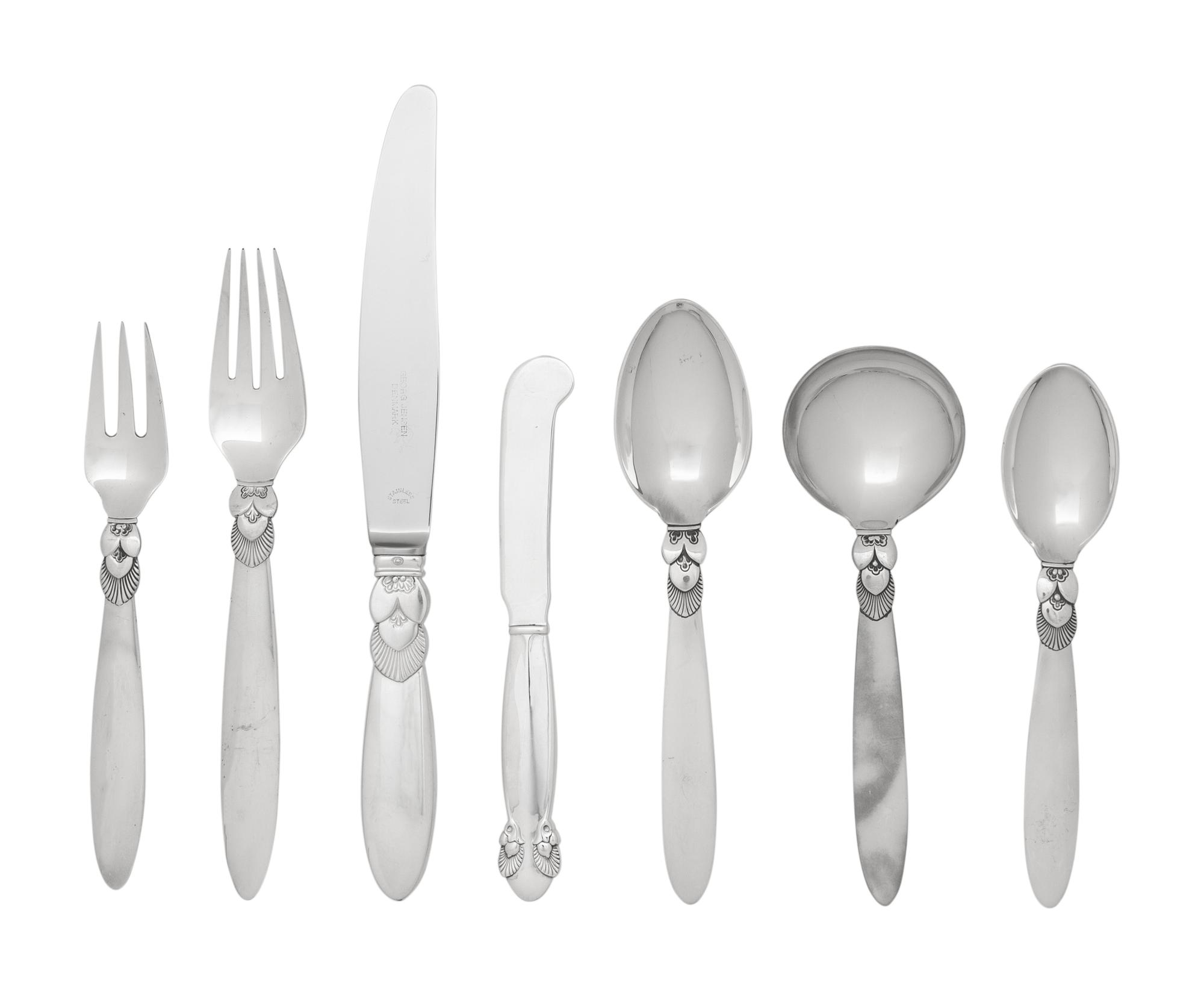 A Georg Jensen Cactus Silver Flatware Service