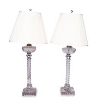 A Pair of English Cut Glass Fluid Lamps Converted to Electricity
