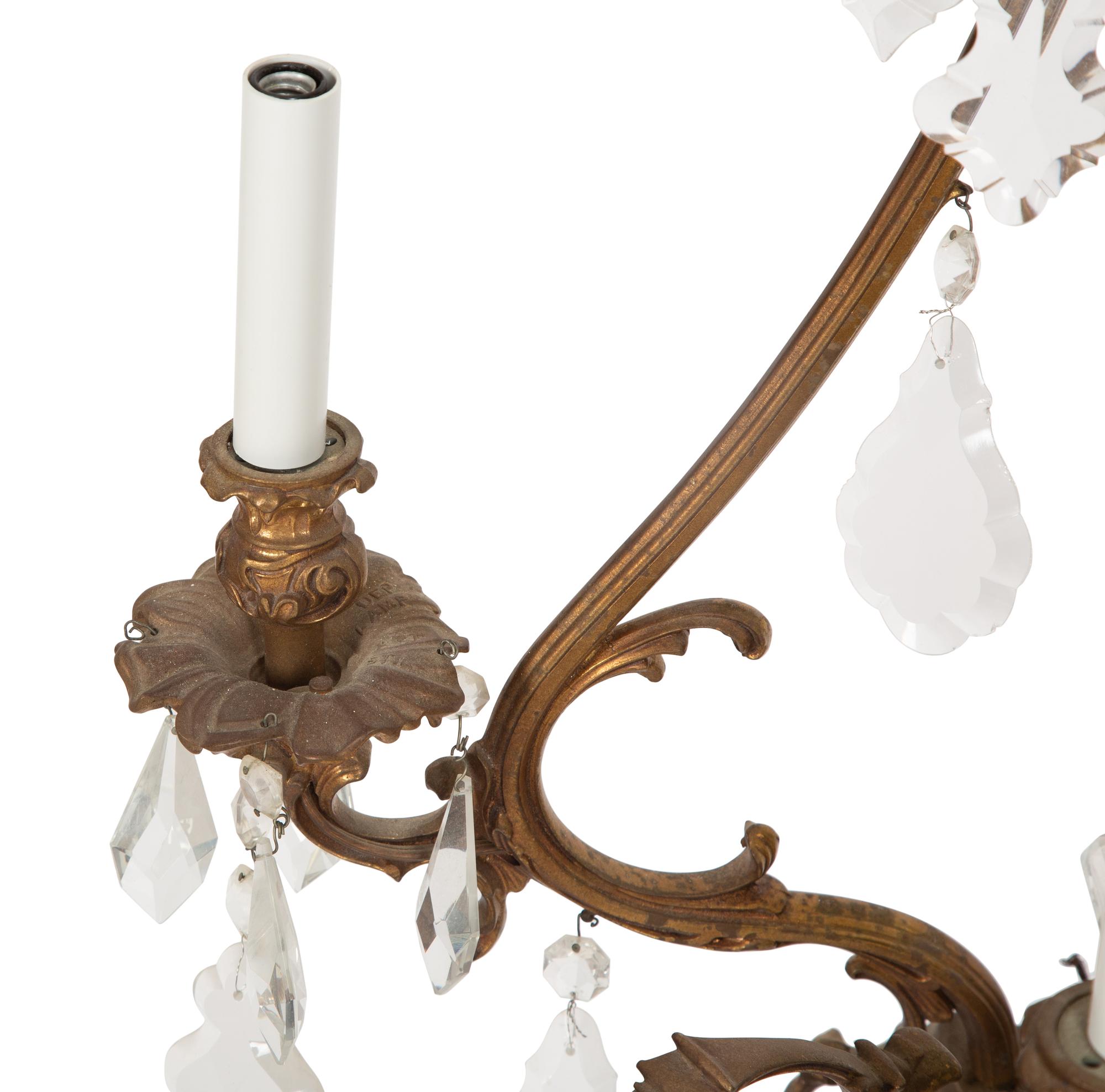 A Set of Six Louis XV Style Three- Light Gilt Bronze and Cut Glass Sconces — Late 19th/Early 20th Century