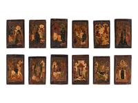A Set of Twelve Polychrome Painted Russian Icons