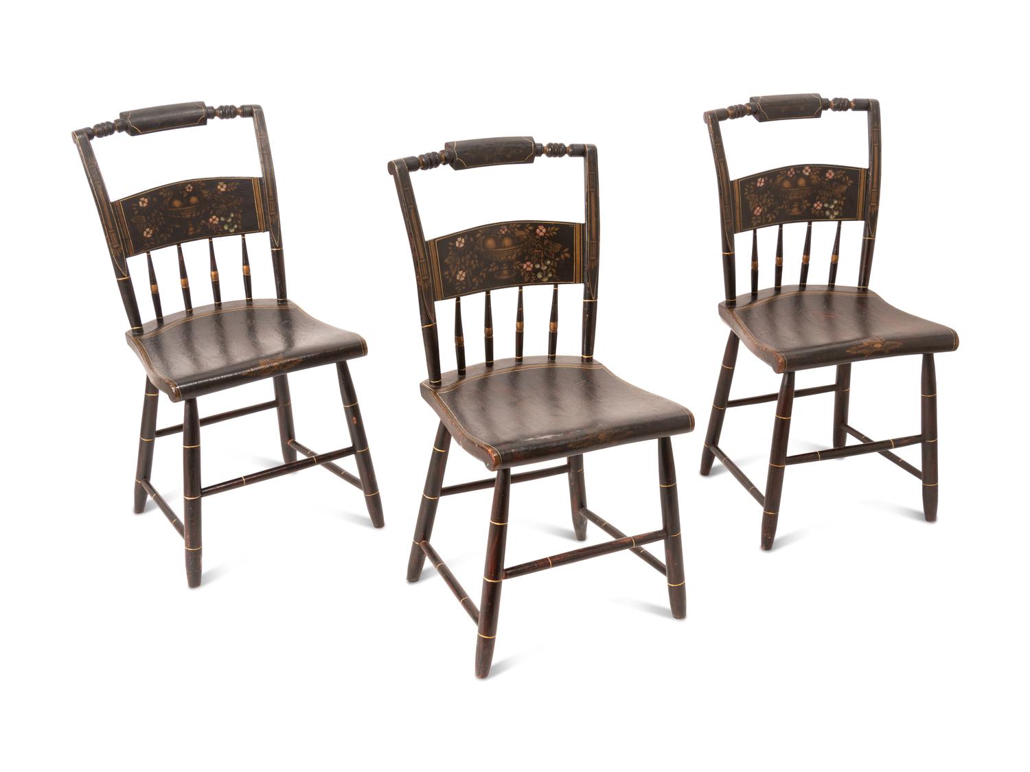 A Matched Set of Six Hitchcock Stencil Decorated Dining Chairs