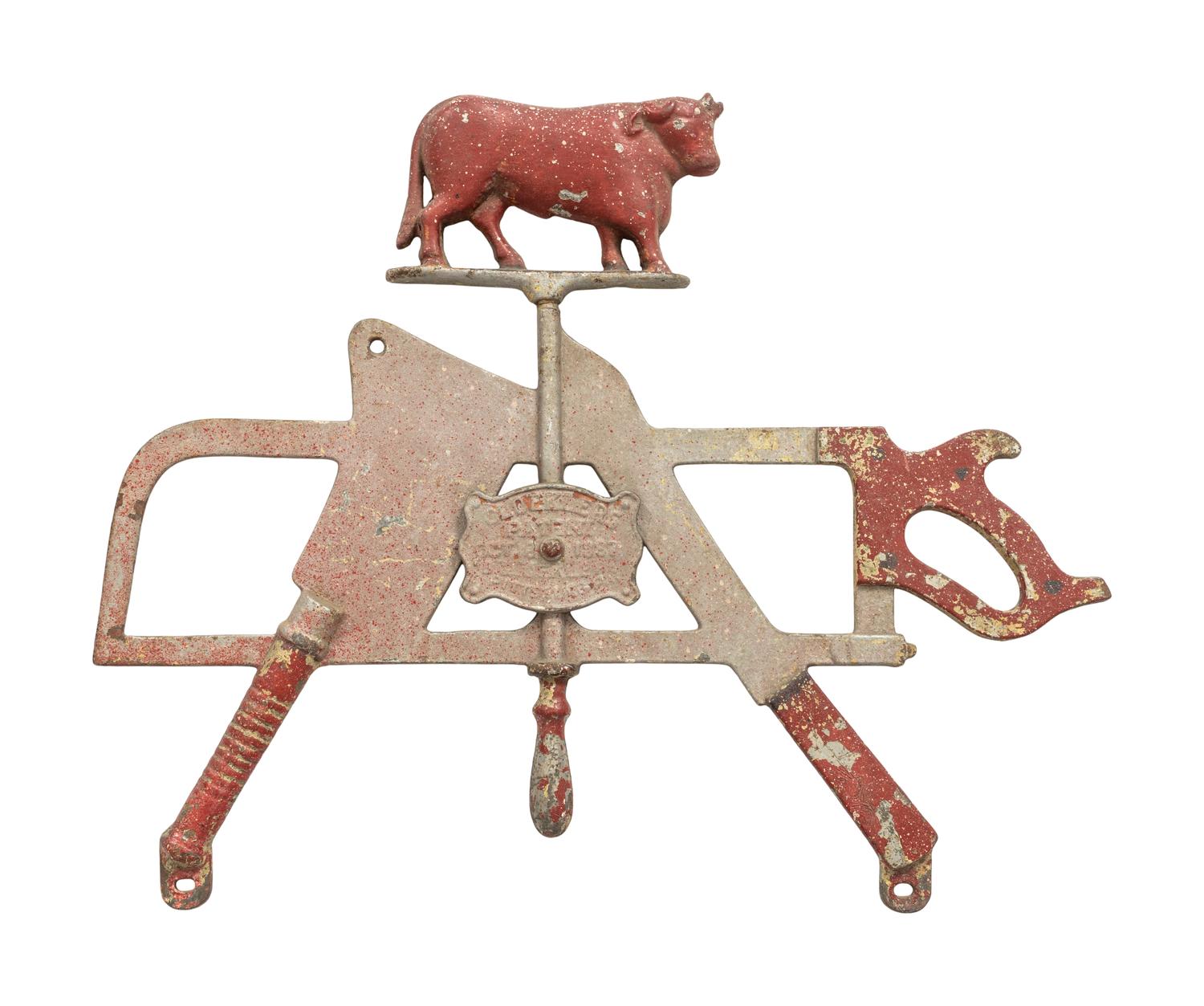 A Gloekler's Cast Iron Butcher's Trade Sign with Bull Finial