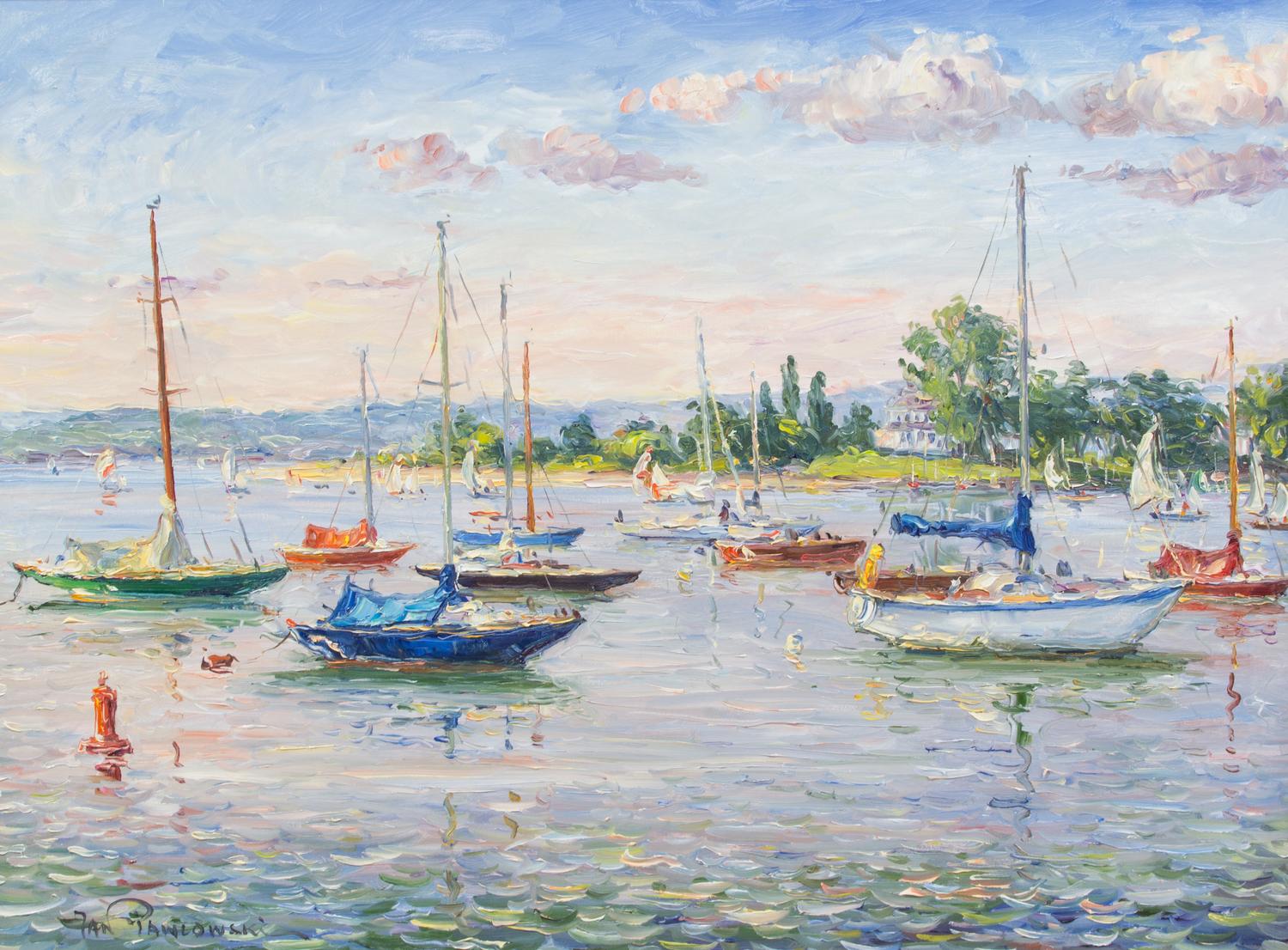 Jan Pawlowski, (Polish/American, b. 1949), Sailboats in Harbor