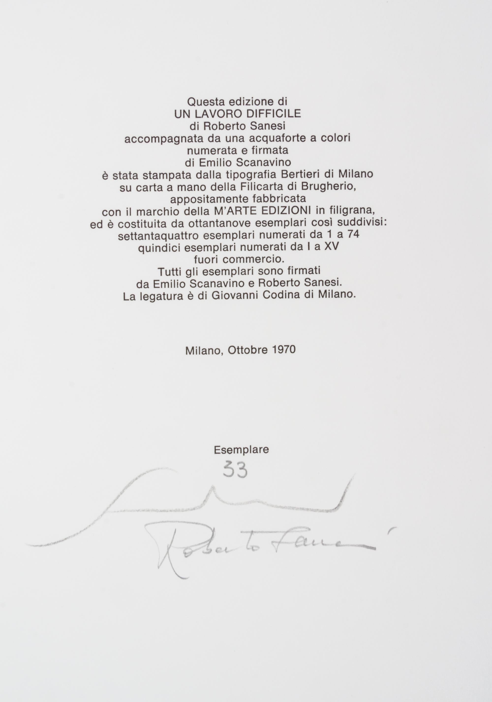 SANESI, ROBERTO. Un Lavoro dificile. Milan, 1970. Limited, signed. With one other by Sanesi. (2 works)