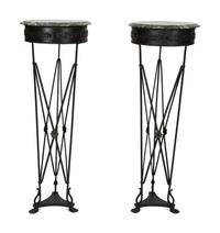 A Pair of Neoclassical Style Marble Top Patinated Metal Athéniennes