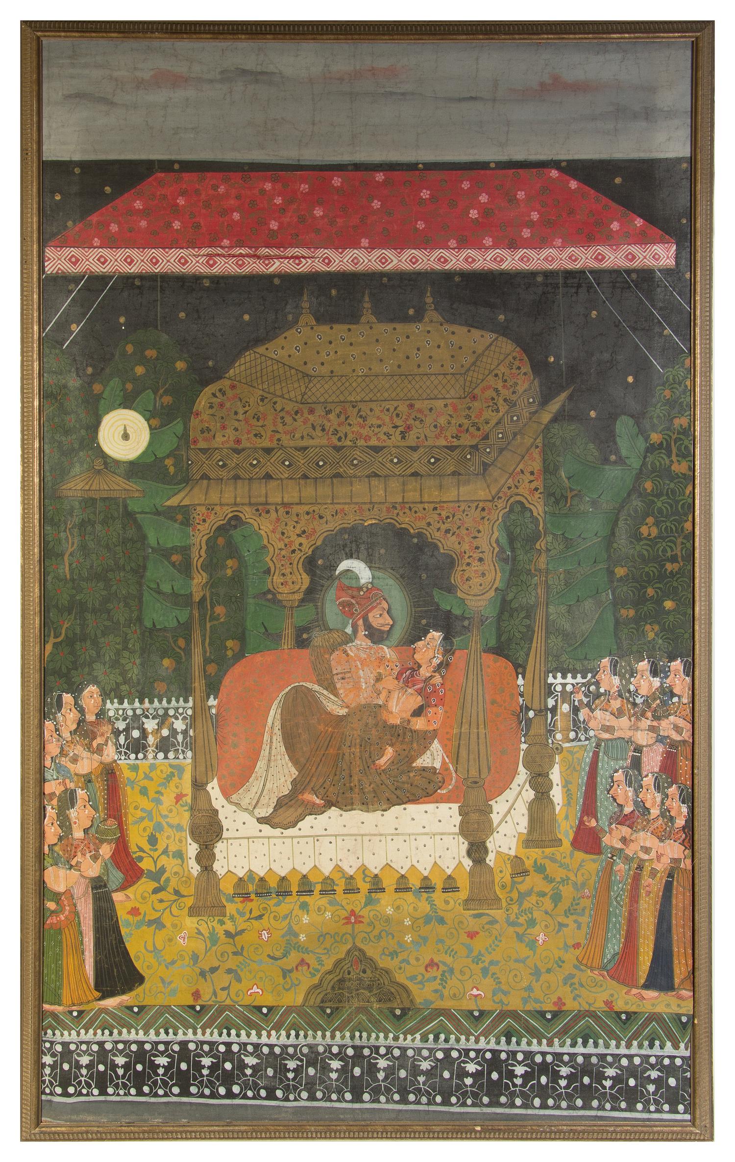 An Indian Painting on Silk Height 59 1/2 x width 35 inches.