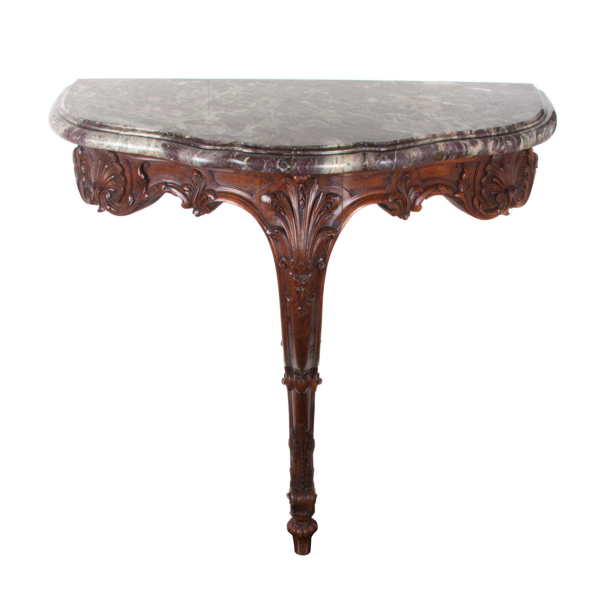 A Rococo Revival Mahogany Console Height 35 1/2 x width 30 1/2 inches.