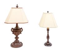 Two Carved Wood Table Lamps
