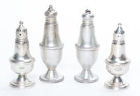 Two Sets of American Silver Casters, Empire Craft Corporation, Newark, NY and Duchin Creation, each of baluster form raised on a circul