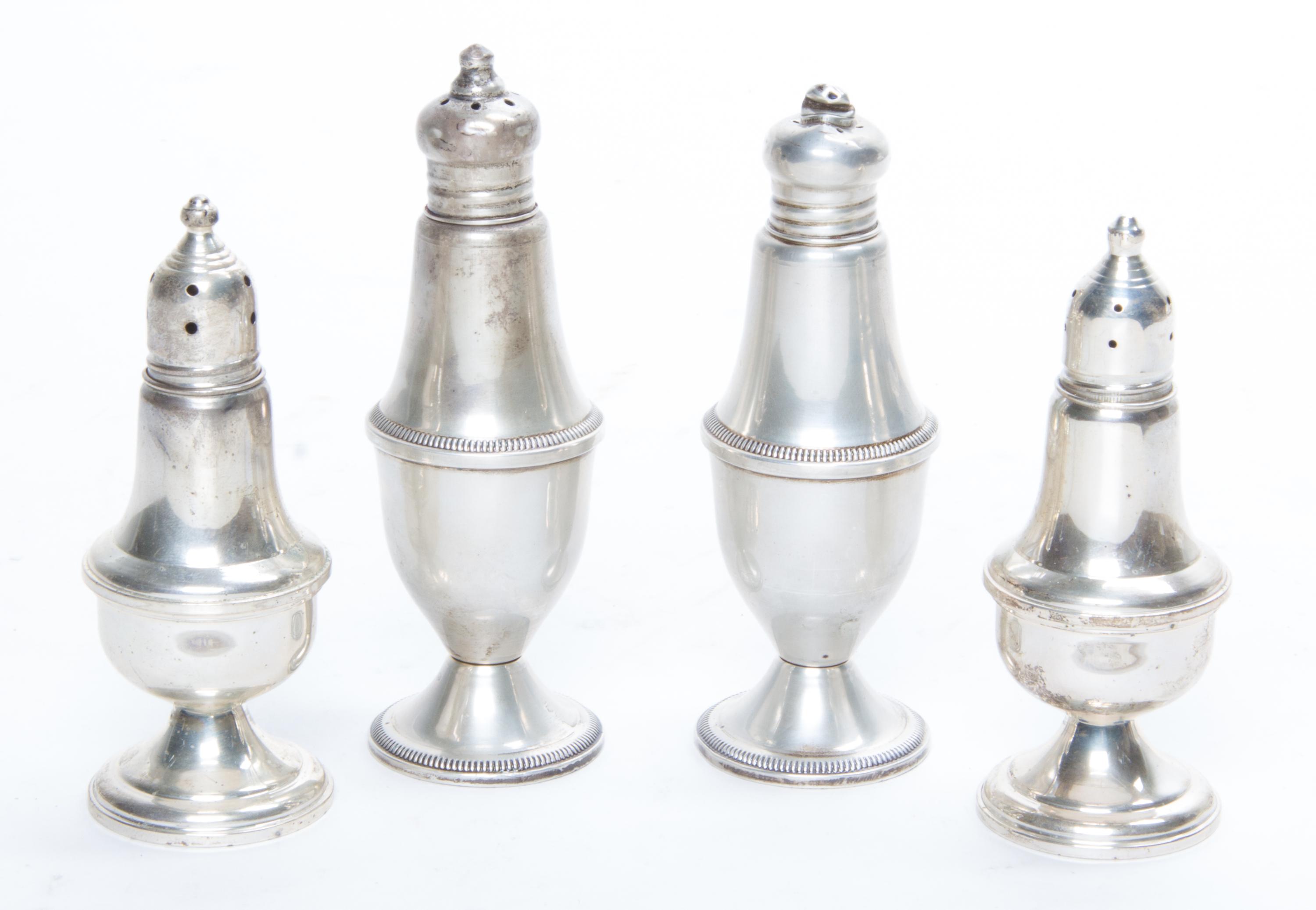 Two Sets of American Silver Casters, Empire Craft Corporation, Newark, NY and Duchin Creation, each of baluster form raised on a circul