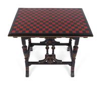 An Eastlake Ebonized Side Table with Red and Black Checkered Top — 19TH CENTURY