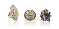 A Collection of Gold, Sapphire, and Diamond Rings, 24.70 dwts.