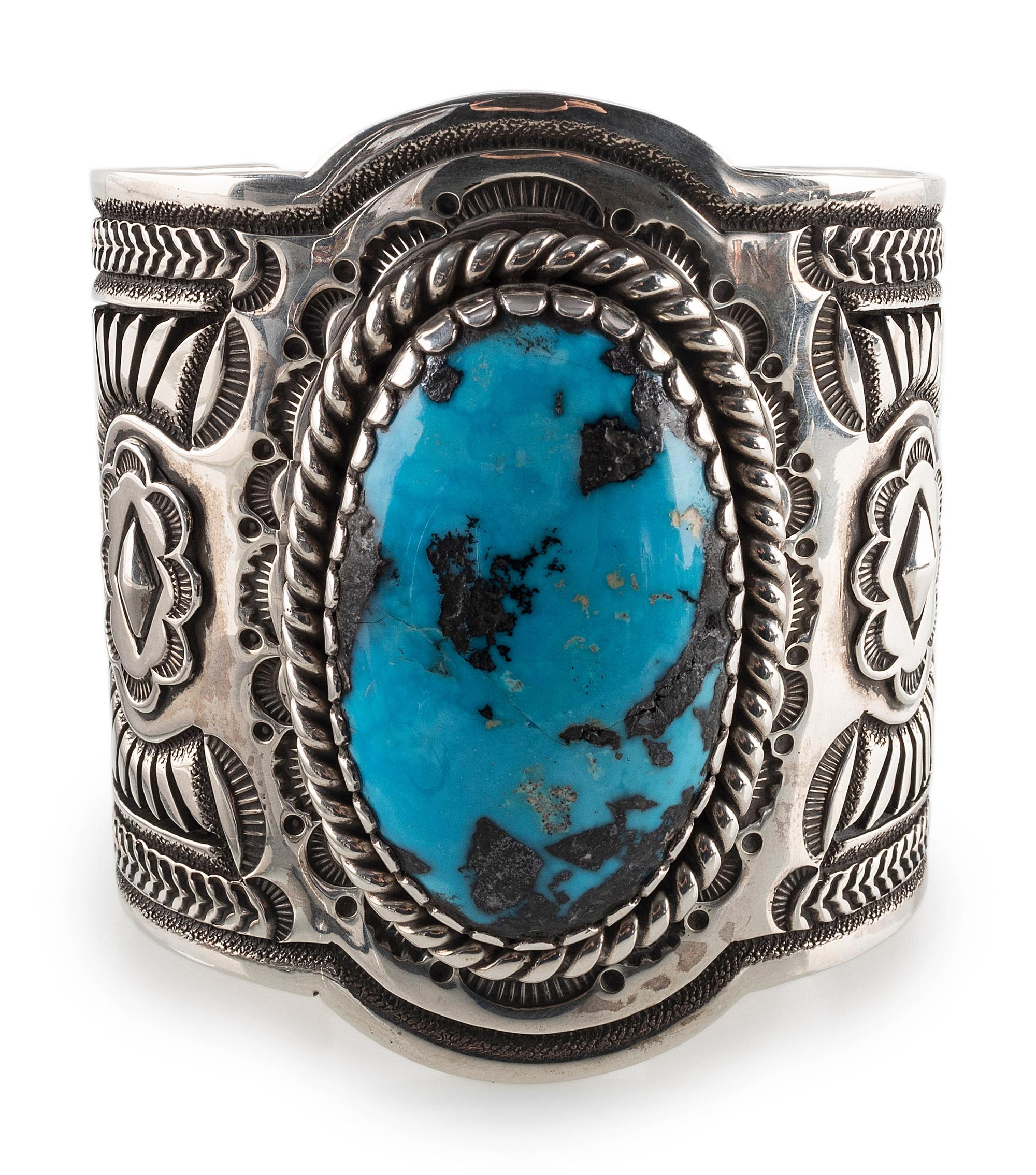 Heavy Sterling Silver and Turquoise Cuff Bracelet