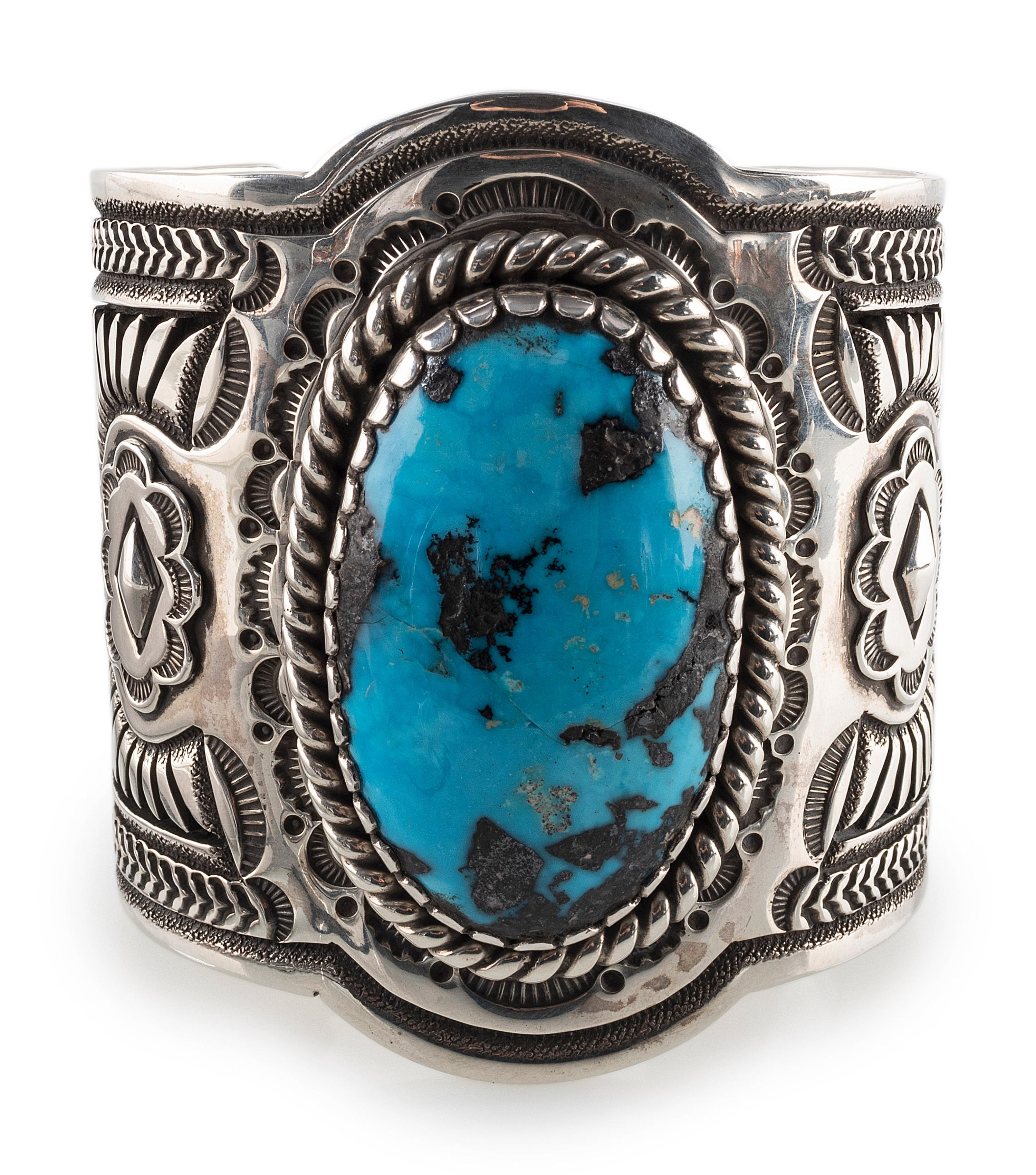 Heavy Sterling Silver and Turquoise Cuff Bracelet
