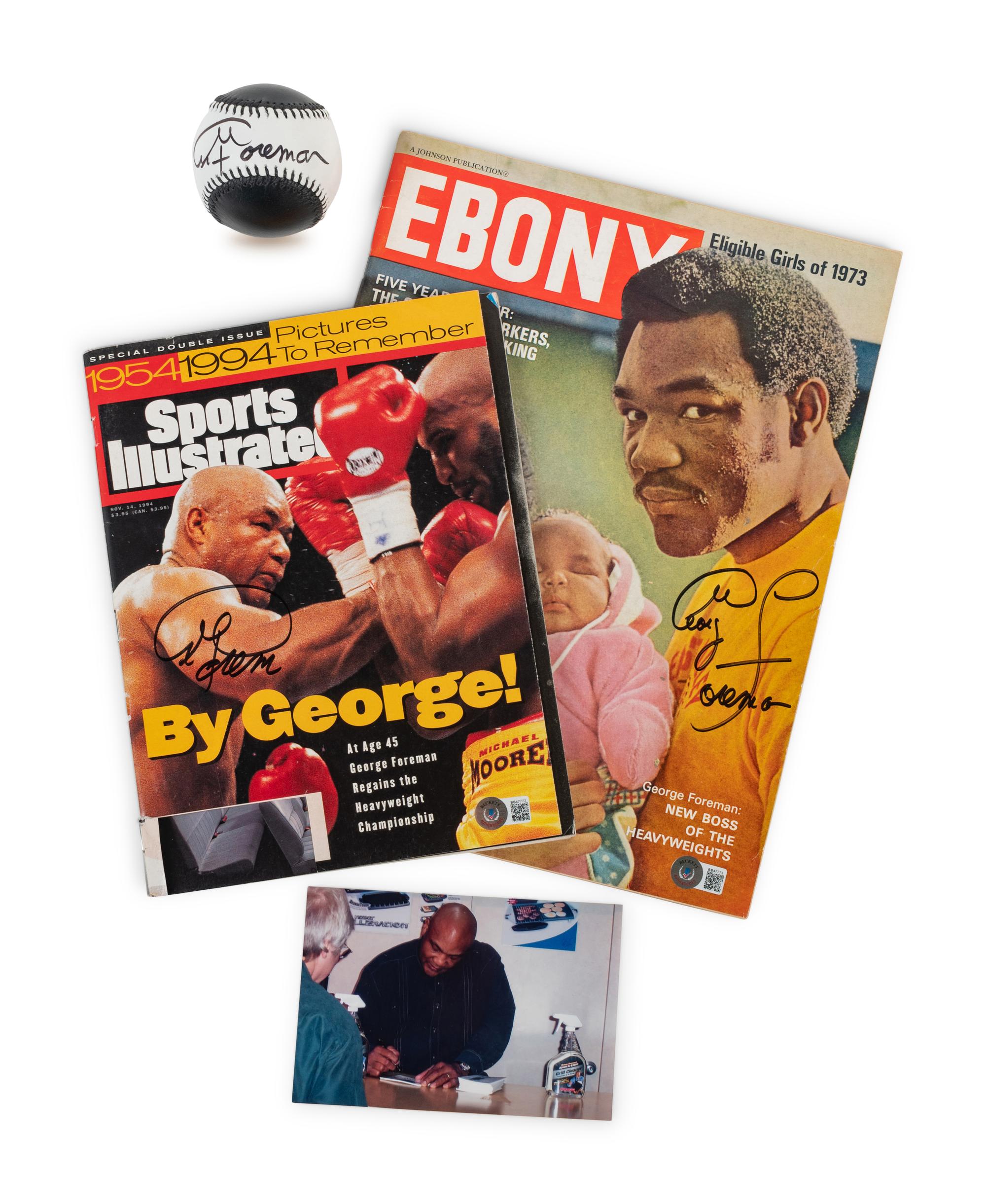 A Group of George Foreman Signed Autograph Items (Beckett Authentication Services BAS Certified),