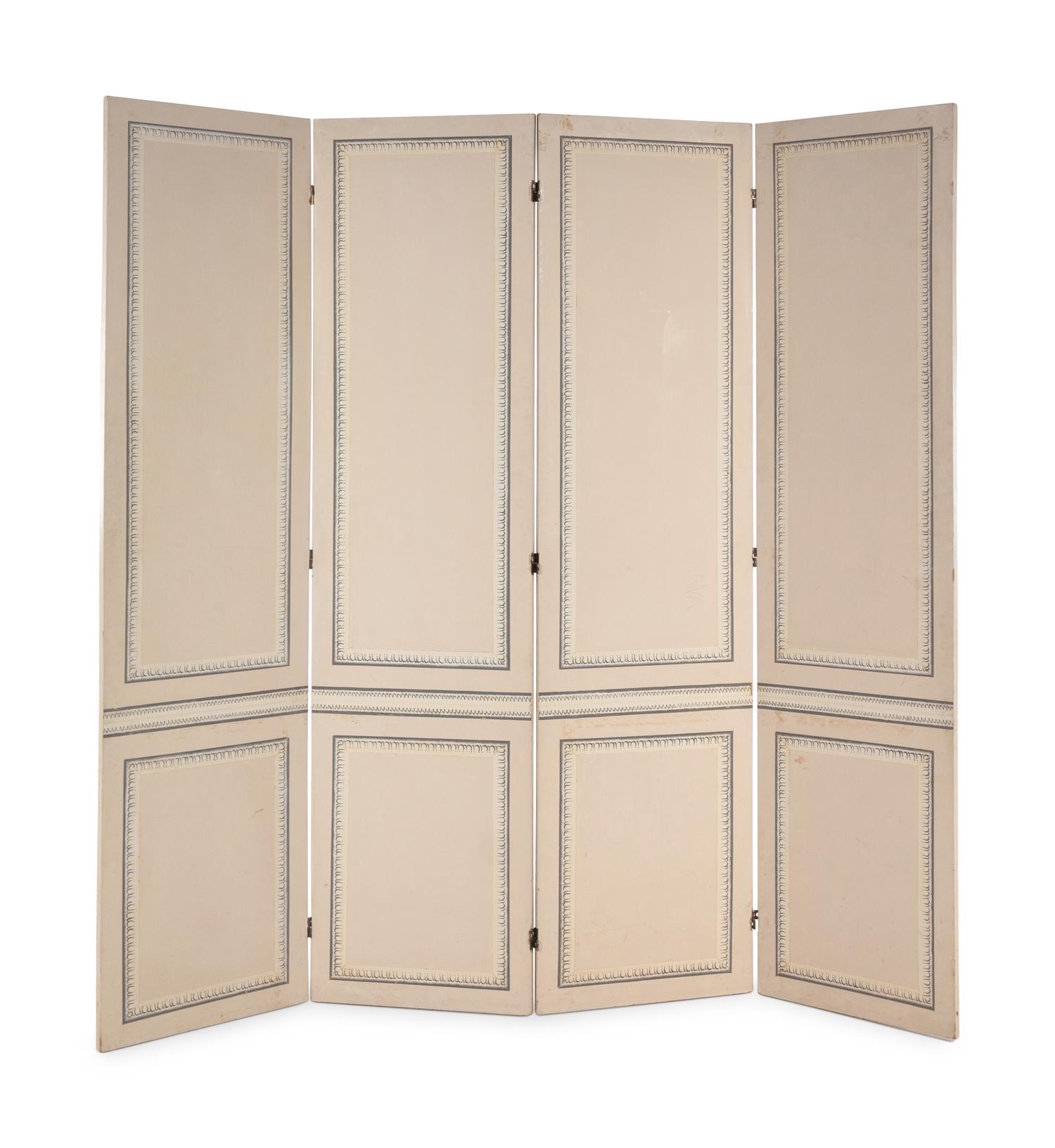 A French Papier Peinte Four-Panel Floor Screen