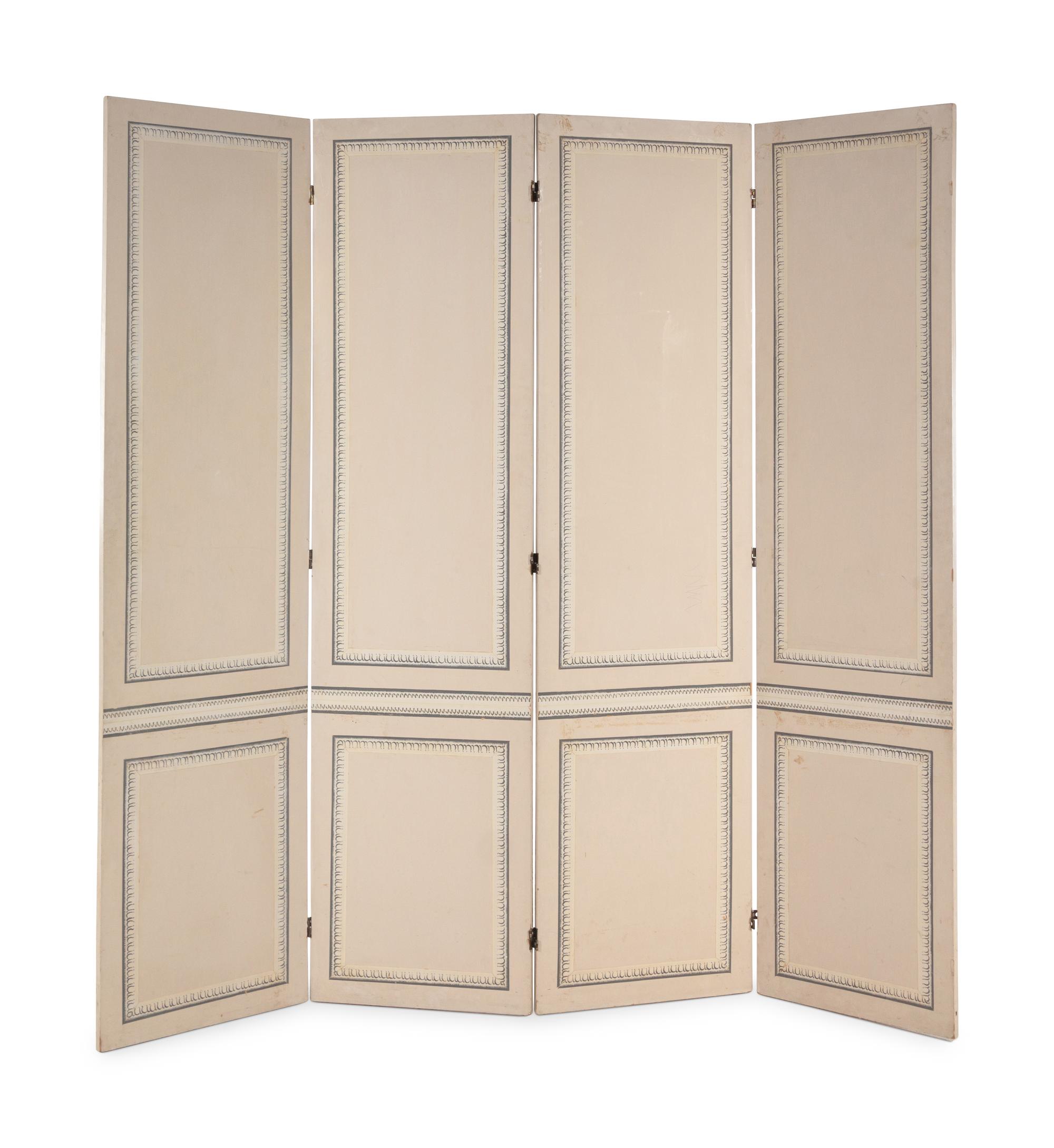A French Papier Peinte Four-Panel Floor Screen