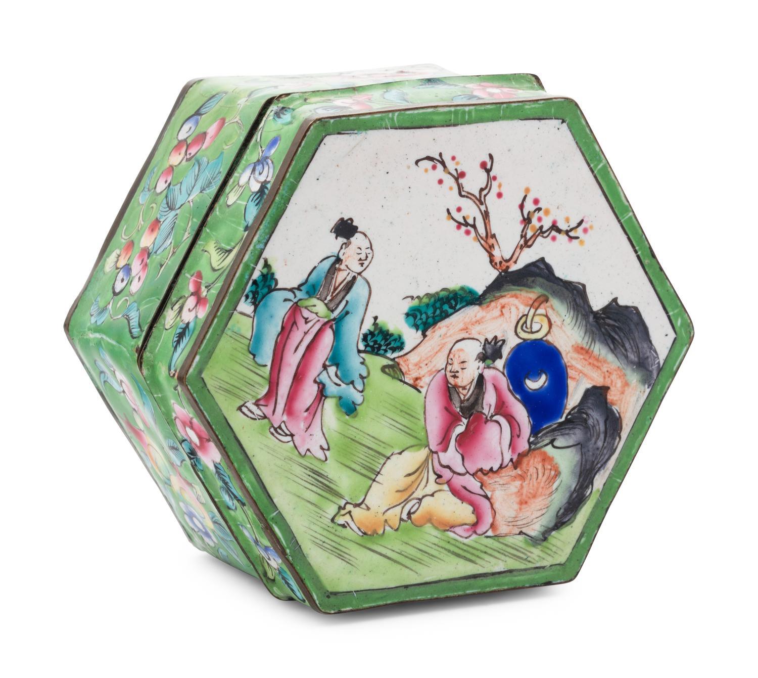 13 Chinese Enamel on Metal and Porcelain Boxes
