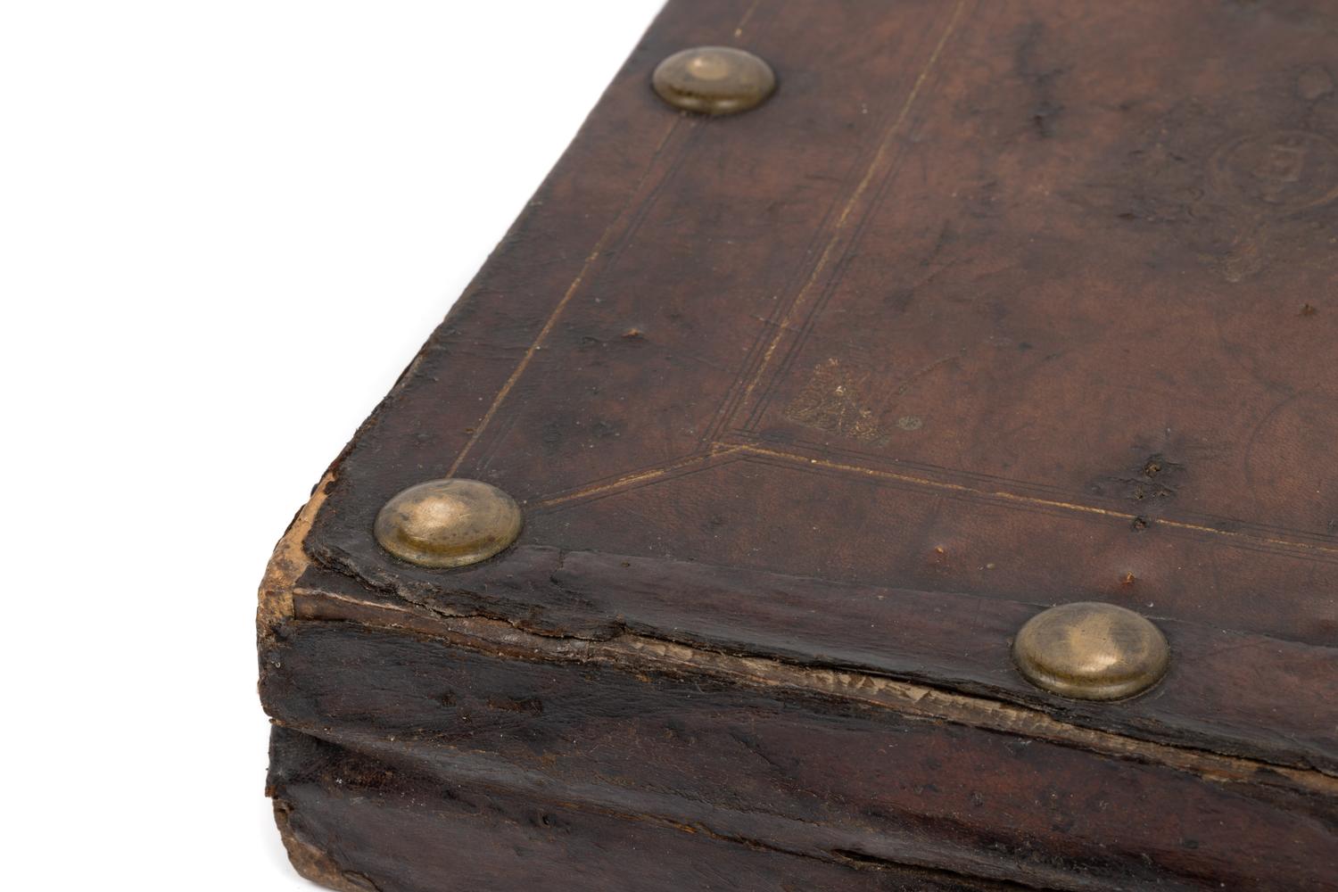 A German Leather-Cased Giltwood Traveling Altar