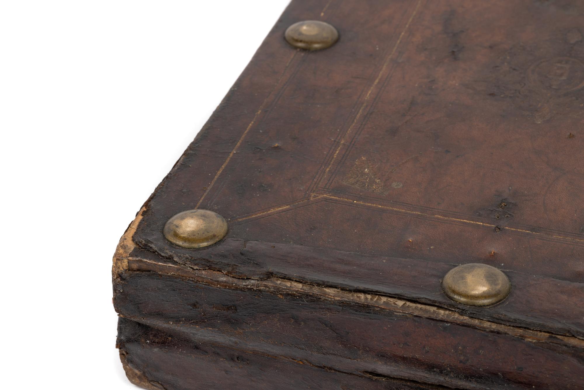 A German Leather-Cased Giltwood Traveling Altar