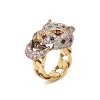 Diamond, Ruby, Emerald, and Sapphire Panther Door Knocker Ring