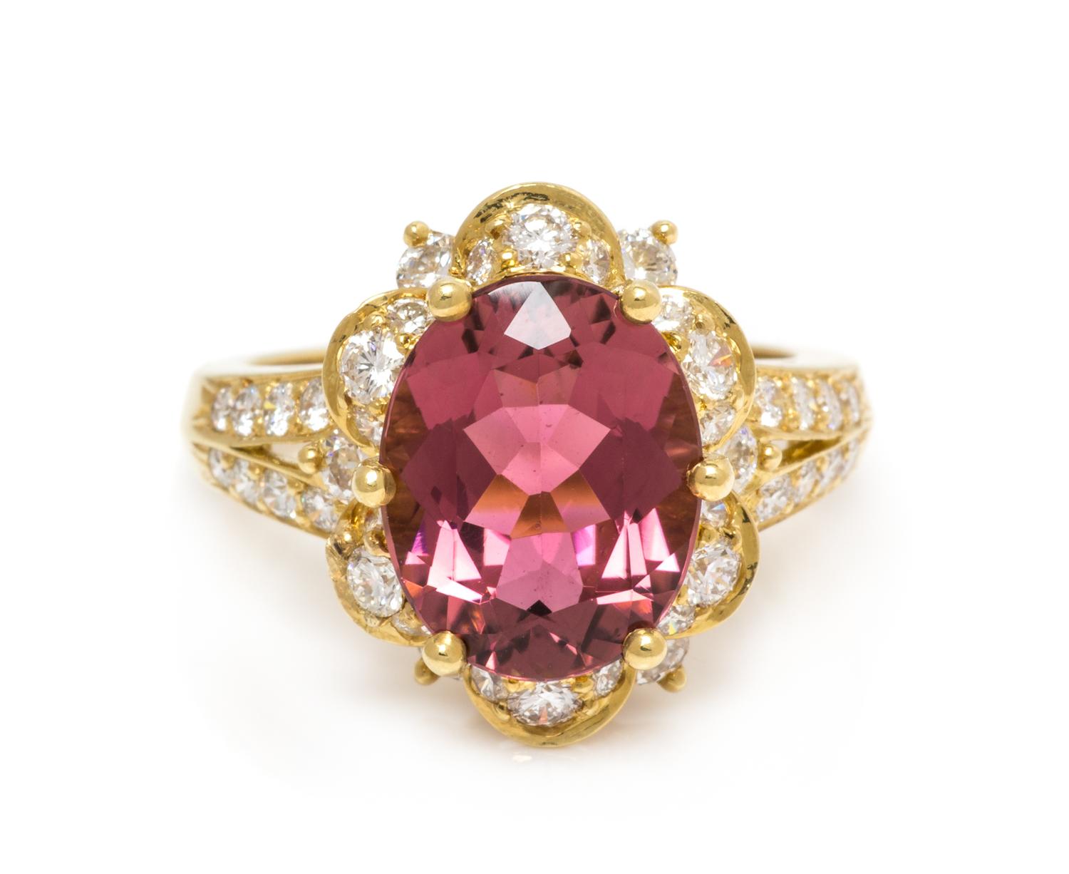 An 18 Karat Yellow Gold, Pink Tourmaline and Diamond Ring, Kurt Wayne, 5.35 dwts.