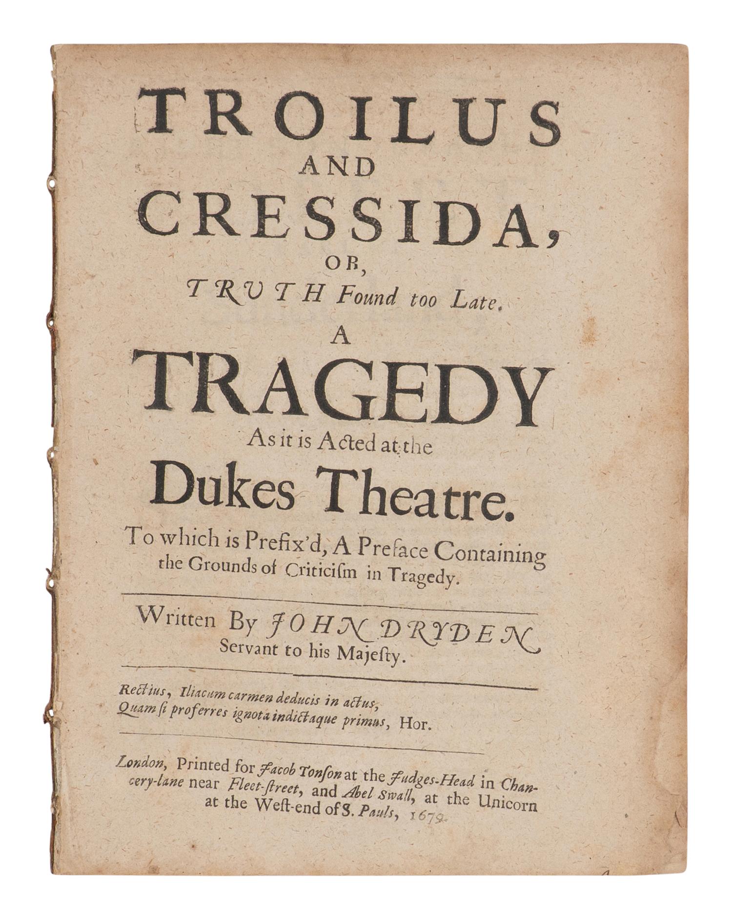 [SHAKESPEARE, William (1564-1616)]. -- SHADWELL, Thomas (1642-1692). The History of Timon of Athens, the Man-Hater. As it is acted at the Duke’s Theatre . London: printed by J[ohn]. M[acock]. for Henry Herringman, 1688.