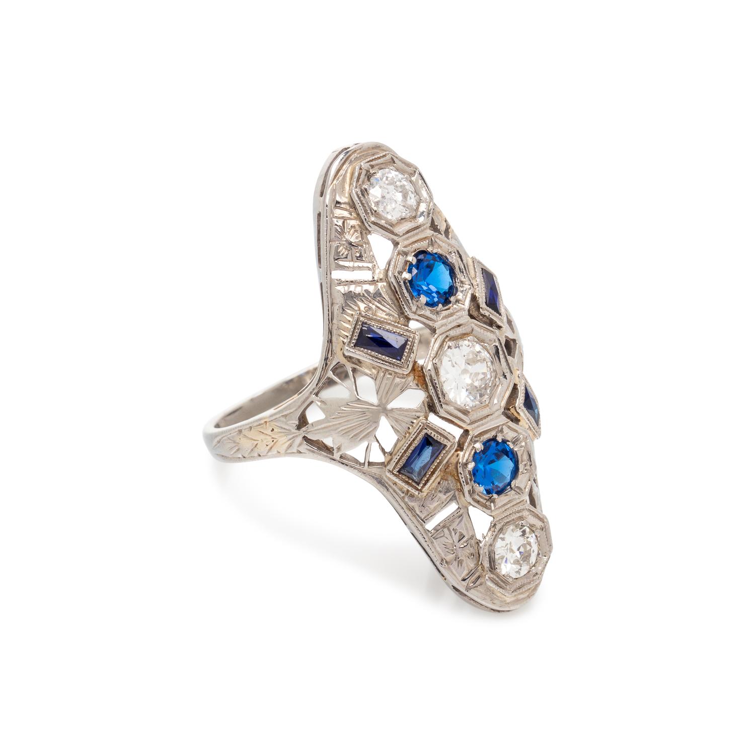 DIAMOND AND SYNTHETIC SAPPHIRE RING